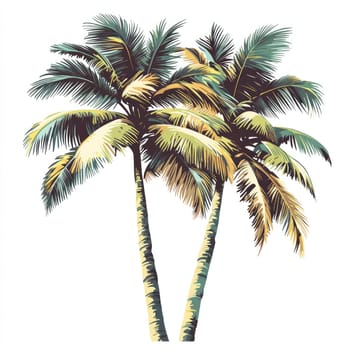A Tropical palm trees with lush green fronds evoke serene summer vibe