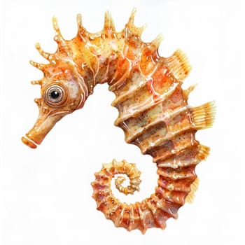 A Delicate watercolor seahorse with intricate details, isolated on white background