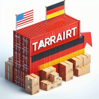 Container with flags of the USA and Germany. “TRADE” symbolizes international trade, growth and customs duties. Perfect for business pictures!