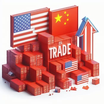 Container with flags of the USA and China. “TRADE” symbolizes international trade, growth and customs duties. Perfect for business images!