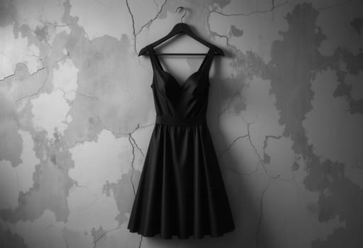 Elegant Black Dress Hanging on a Textured Wall