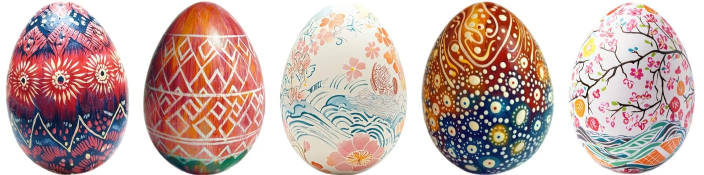 Colorful Easter eggs displaying unique patterns and artistic designs for joyful festive celebrations