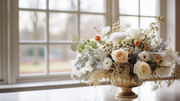 Floral arrangement with winter or early spring botanical plants and flowers idea