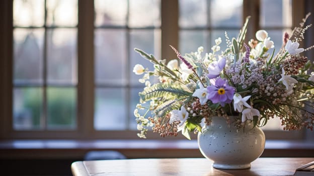 Floral arrangement with winter or early spring botanical plants and flowers idea