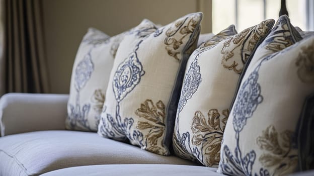 Elegant English interiors, featuring rich fabrics, delicate floral patterns, and timeless decor with a romantic and sophisticated atmosphere