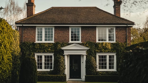 Grand and refined English countryside home, featuring timeless architectural elegance, manicured gardens, and charming details that exude sophistication and heritage idea