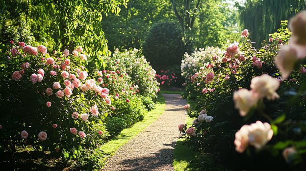 English rose garden, elegant floral archways, and serene countryside landscapes. Timeless charm, pastel hues, and romantic beauty create an enchanting outdoor retreat idea