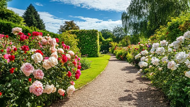 English rose garden, elegant floral archways, and serene countryside landscapes. Timeless charm, pastel hues, and romantic beauty create an enchanting outdoor retreat idea