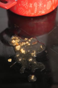 Sticky mess on kitchen electric stove .