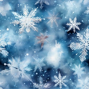 Snowflakes on the blue in watercolor style seamless pattern, created with generative AI