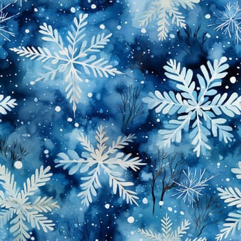 Snowflakes on the blue in watercolor style seamless pattern, created with generative AI