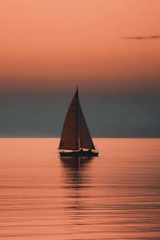 Sailbot floating on the calm water surface, created with generative AI