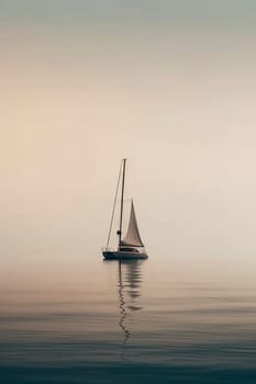 Sailbot floating on the calm water surface, created with generative AI