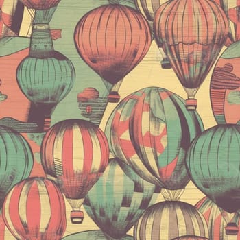 Colorful hot air balloons with vintage style seamless pattern, created with generative AI