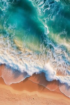 Ocean waves on the sandy beach, created with generative AI
