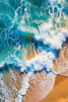 Ocean waves on the sandy beach, created with generative AI