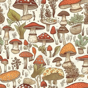 Mushroom seamless pattern tile, created with generative AI