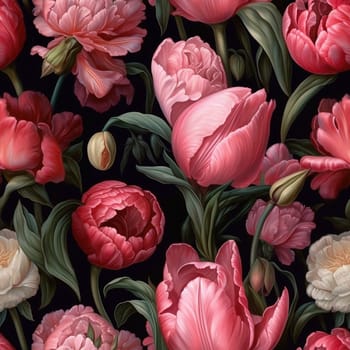 Beautiful pink peonis flower seamless pattern tile, created with generative AI