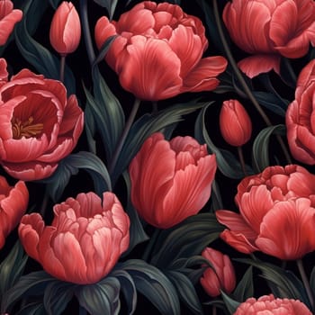 Beautiful pink peonis flower seamless pattern tile, created with generative AI