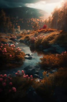 Small river in the forest illustration, created with generative AI