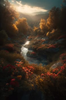 Small river in the forest illustration, created with generative AI