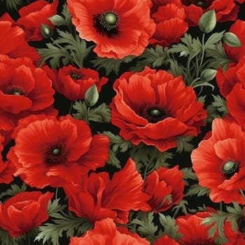 Beautiful elegant red poppies flower seamless pattern tile, created with generative AI