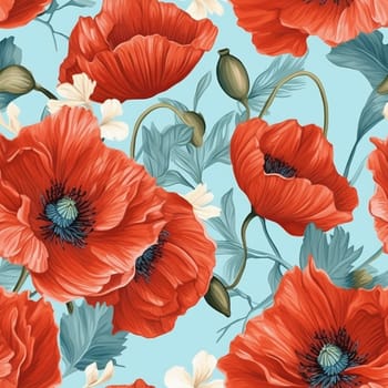 Beautiful elegant red poppies flower seamless pattern tile, created with generative AI