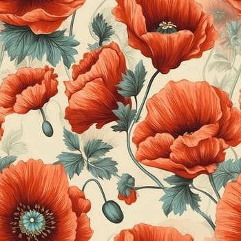 Beautiful elegant red poppies flower seamless pattern tile, created with generative AI