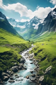 Small river high in the in the mountains, created with generative AI