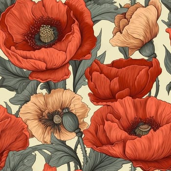 Beautiful elegant red poppies flower seamless pattern tile, created with generative AI