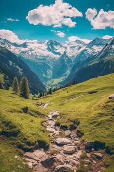 Small river high in the in the mountains, created with generative AI