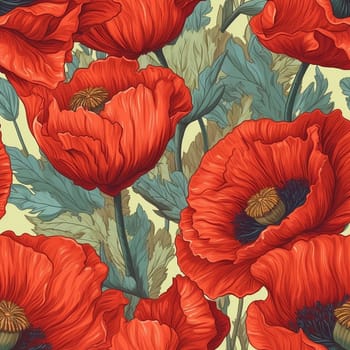 Beautiful elegant red poppies flower seamless pattern tile, created with generative AI