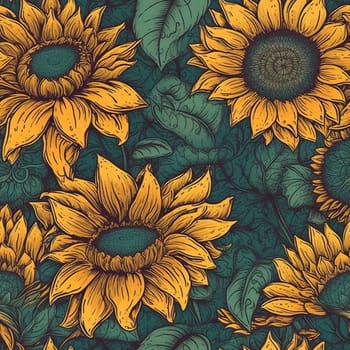 Beautiful elegant sunflower seamless pattern tile, created with generative AI