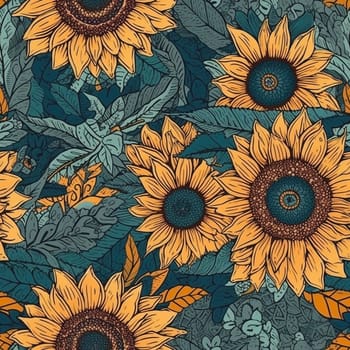 Beautiful elegant sunflower seamless pattern tile, created with generative AI