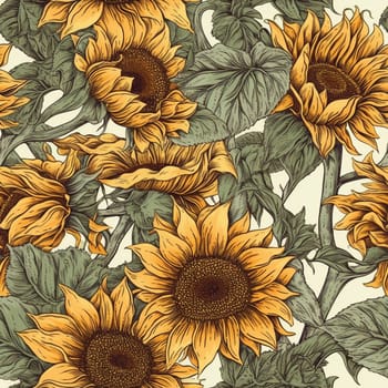 Beautiful elegant sunflower seamless pattern tile, created with generative AI