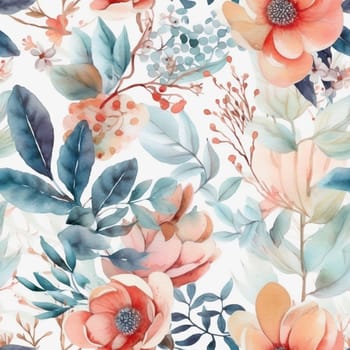 Watercolor colorful floral illustration seamless pattern, created with generative AI