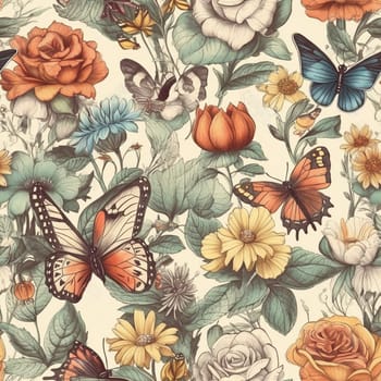 Vintage watercolor floral seamless pattern, created with generative AI