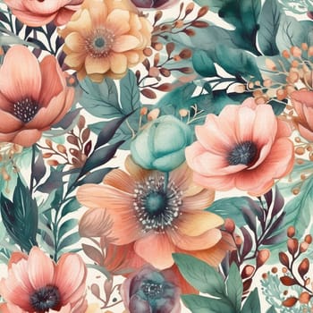 Watercolor colorful floral illustration seamless pattern, created with generative AI
