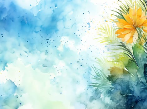Watercolor painting of flowers and leaves created with a generative AI technology