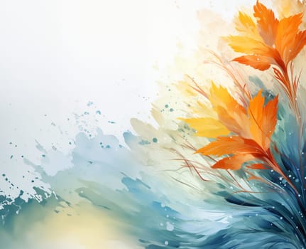Watercolor painting of flowers and leaves created with a generative AI technology