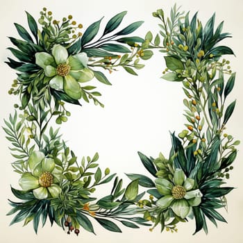 Empty blank frame with greenery elements, created with generative AI