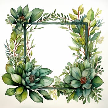 Empty blank frame with greenery elements, created with generative AI