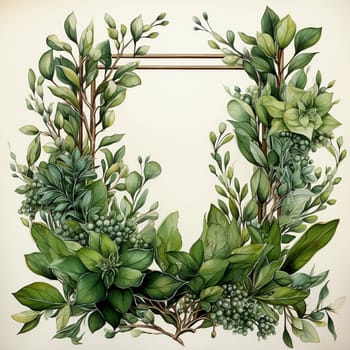 Empty blank frame with greenery elements, created with generative AI