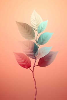 Beautiful cartoon style leaves on a pastel background, created with generative AI