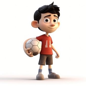 Cartoon style boy playing football isolated on the white background,  created with generative AI