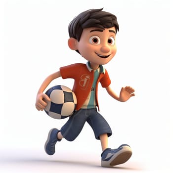Cartoon style boy playing football isolated on the white background,  created with generative AI