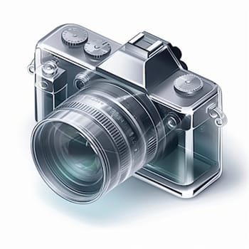 Camera icon with translucent glass isolated on white, created with generative AI
