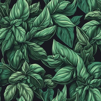 Basil leaves green seamless pattern, created with generative AI