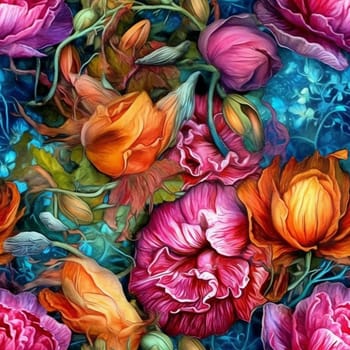 Romantic colorful floral seamless pattern tile, created with generative AI