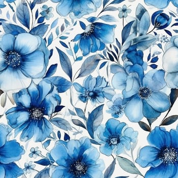 Blue pastel watercolor flowers detail seamless pattern, created with generative AI